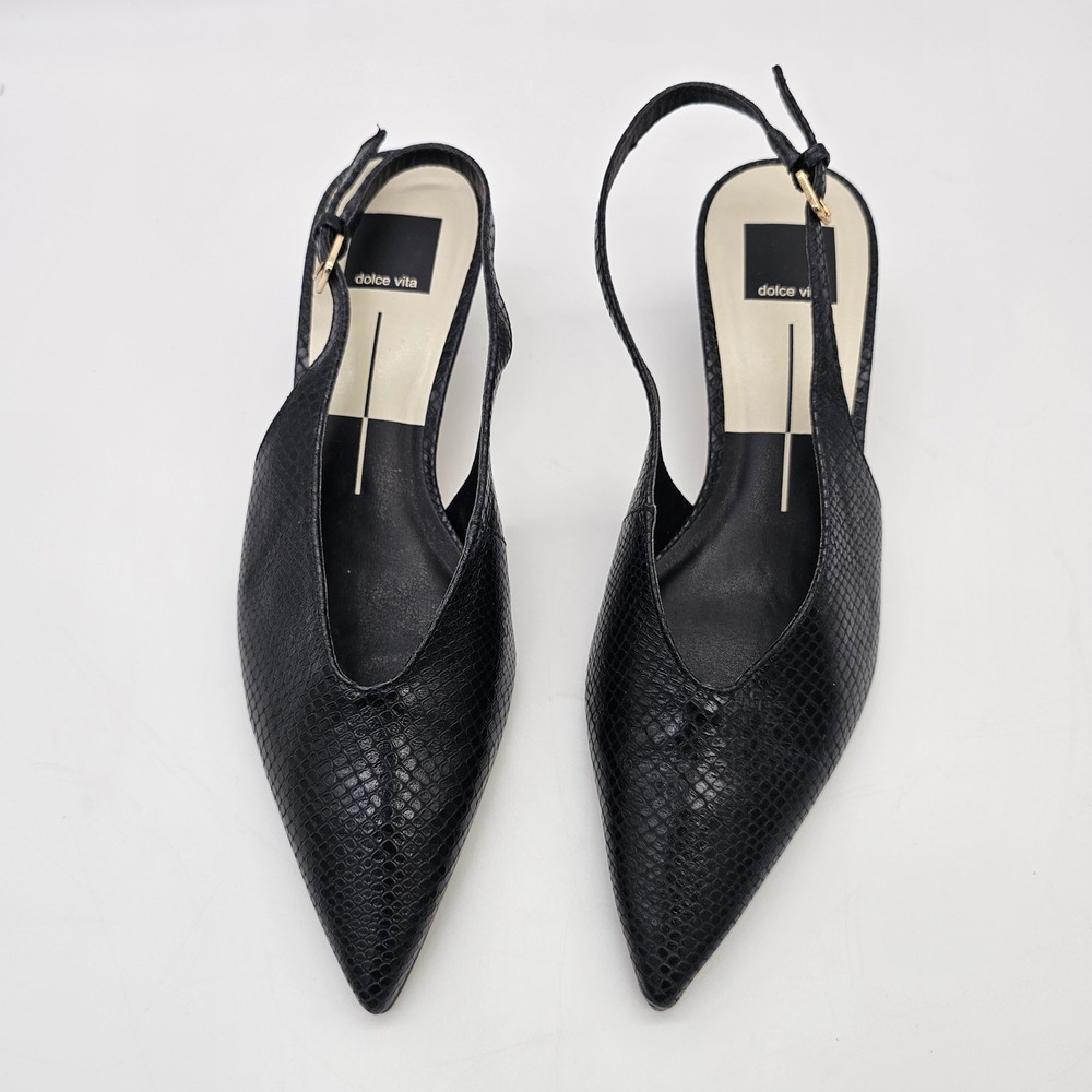 Dolce Vita Alenna Slingback Heels Womens 7.5 Black Embossed Leather Kitten Heel - Picture 6 of 12